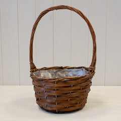 Round Brown Willow Basket with overhandle