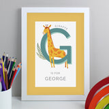 Personalised Animal Alphabet A4 White Framed Print