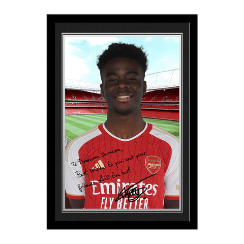 Personalised Arsenal FC Saka Autograph Photo Framed