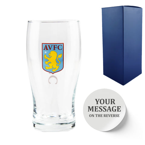 Personalised Aston Villa FC Pint Glass. Gift Boxed