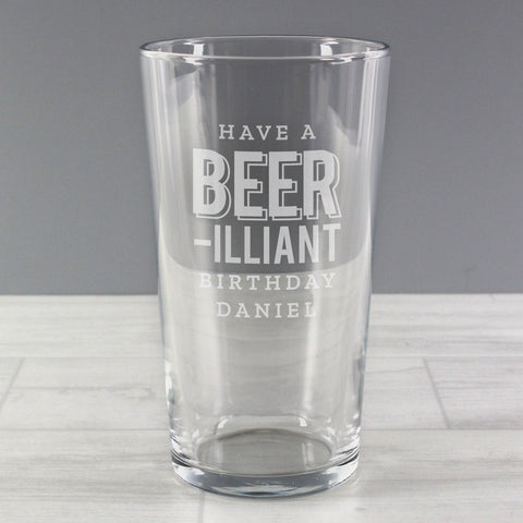 Personalised Beer-Illiant Birthday Pint Glass