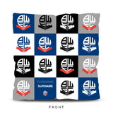 Personalised Bolton Wanderers Cushion - Chequered (18 inches)