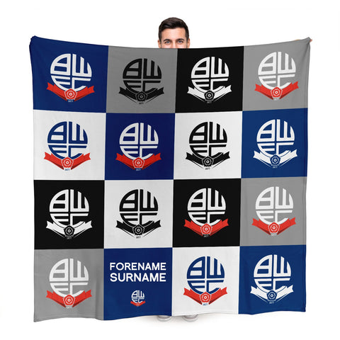 Personalised Bolton Wanderers Fleece Blanket - Chequered