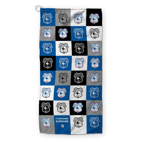 Personalised Cardiff City Golf Towel - Chequered