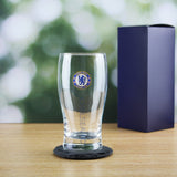 Personalised Chelsea FC Pint Glass. Gift Boxed