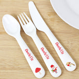 Personalised Christmas Toadstool Santa 3 Piece Plastic Cutlery Set