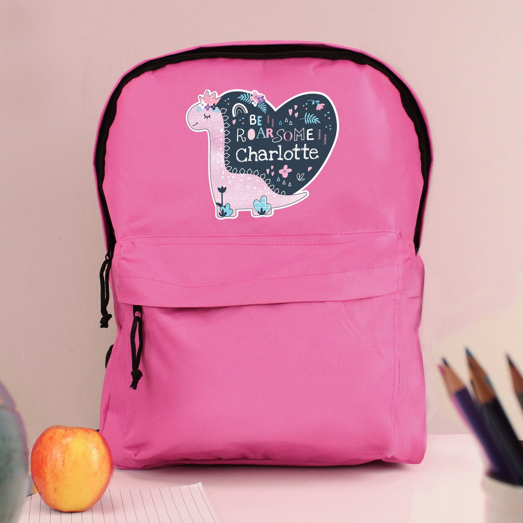 Personalised Dinosaur Pink Backpack