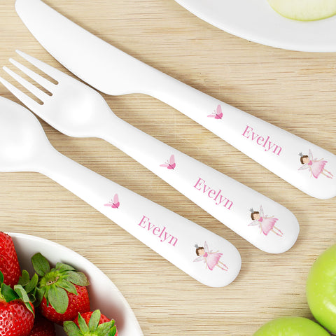 Personalised Fairy Princess 3 Piece Plastic Cutlery Set