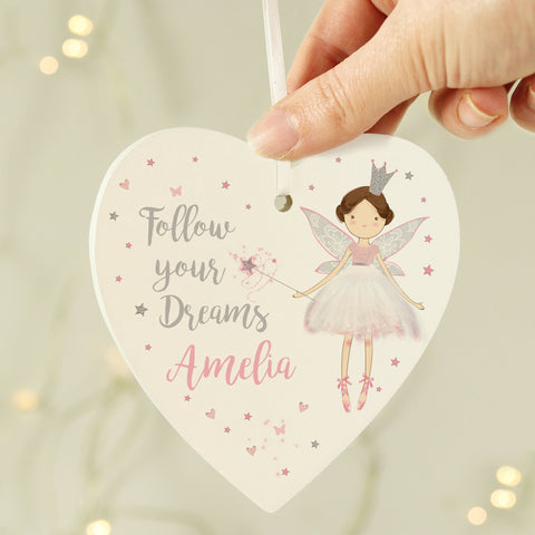 Personalised Fairy Princess Wooden Heart Decoration