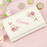 Personalised Floral Cream Leather Purse