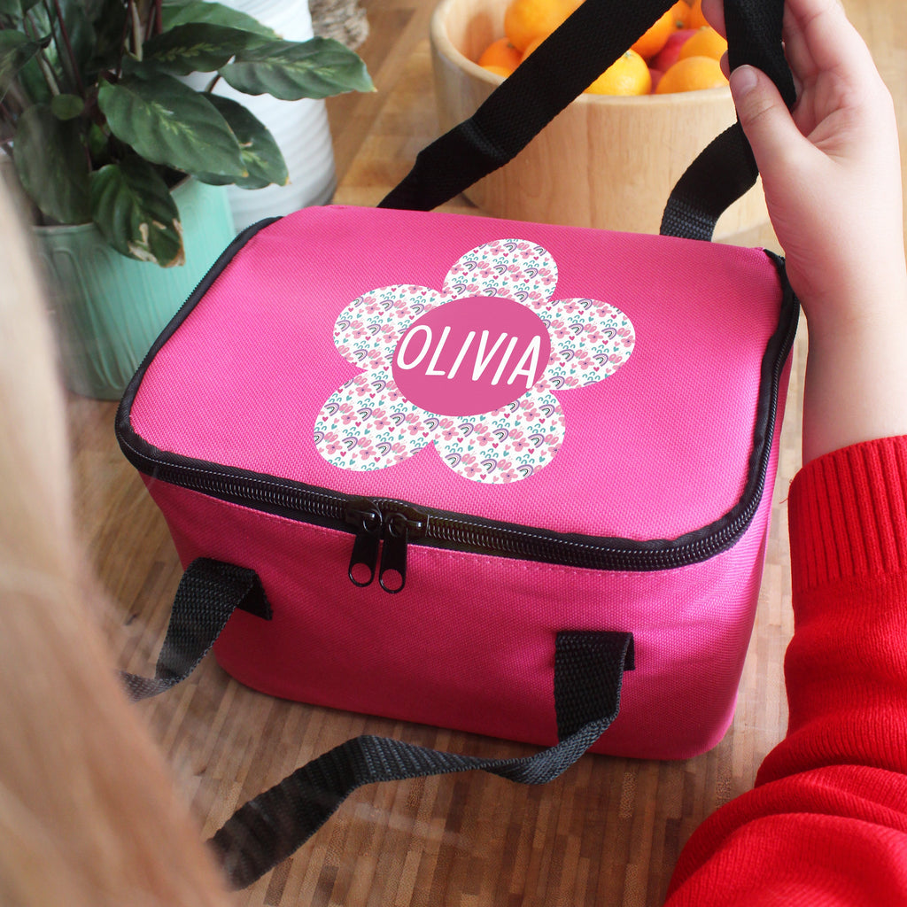 Personalised Flower Pink Lunch Bag