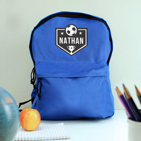 Personalised Football Blue Backpack