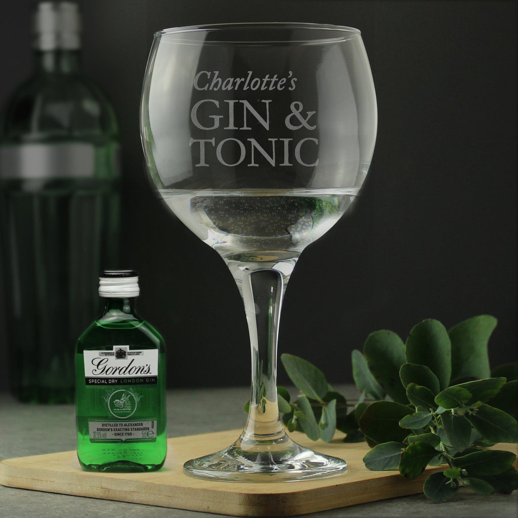 Personalised Gin & Tonic Balloon Glass with Gin Miniature Set