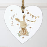 Personalised Hessian Rabbit Wooden Heart Decoration