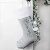 Personalised Holly Grey Christmas Stocking