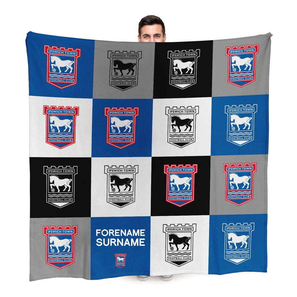 Personalised Ipswich Town Fleece Blanket - Chequered