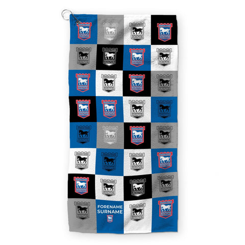 Personalised Ipswich Town Golf Towel - Chequered