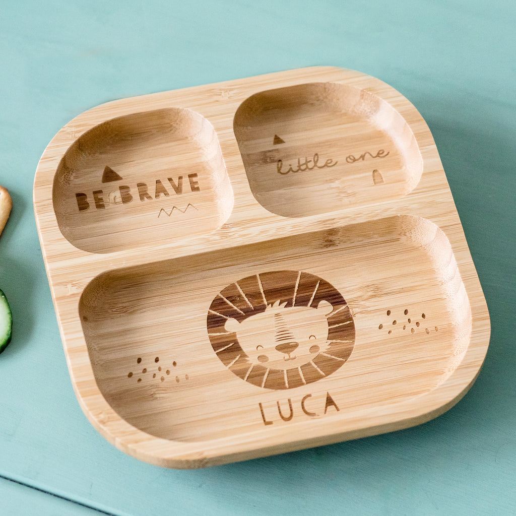 Personalised Lion Bamboo Suction Plate