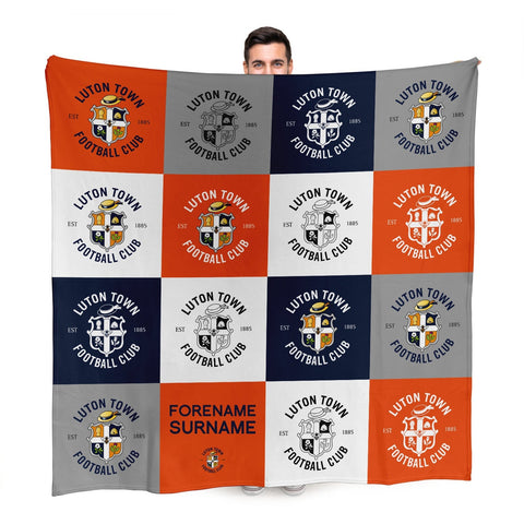 Personalised Luton Town Fleece Blanket - Chequered