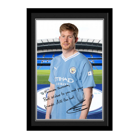 Personalised Manchester City FC De Bruyne Autograph Photo Framed