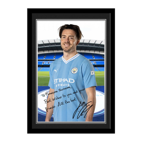 Personalised Manchester City FC Grealish Autograph Photo Framed