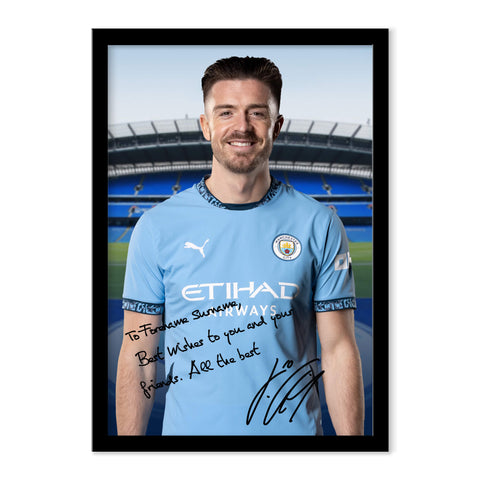 Personalised Manchester City FC Grealish Autograph Photo Framed