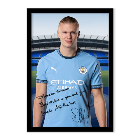 Personalised Manchester City FC Haaland Autograph Photo Framed