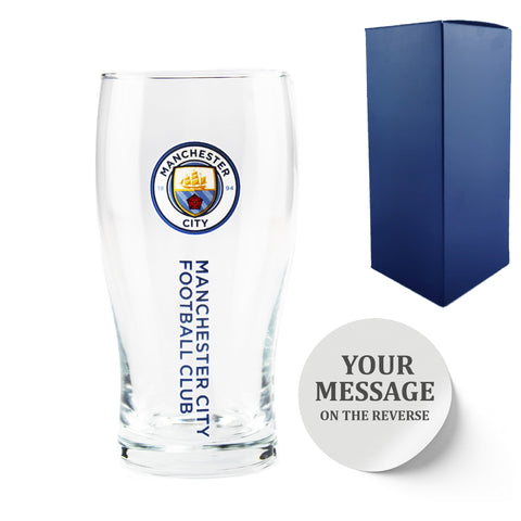 Personalised Manchester City FC Pint Glass. Gift Boxed