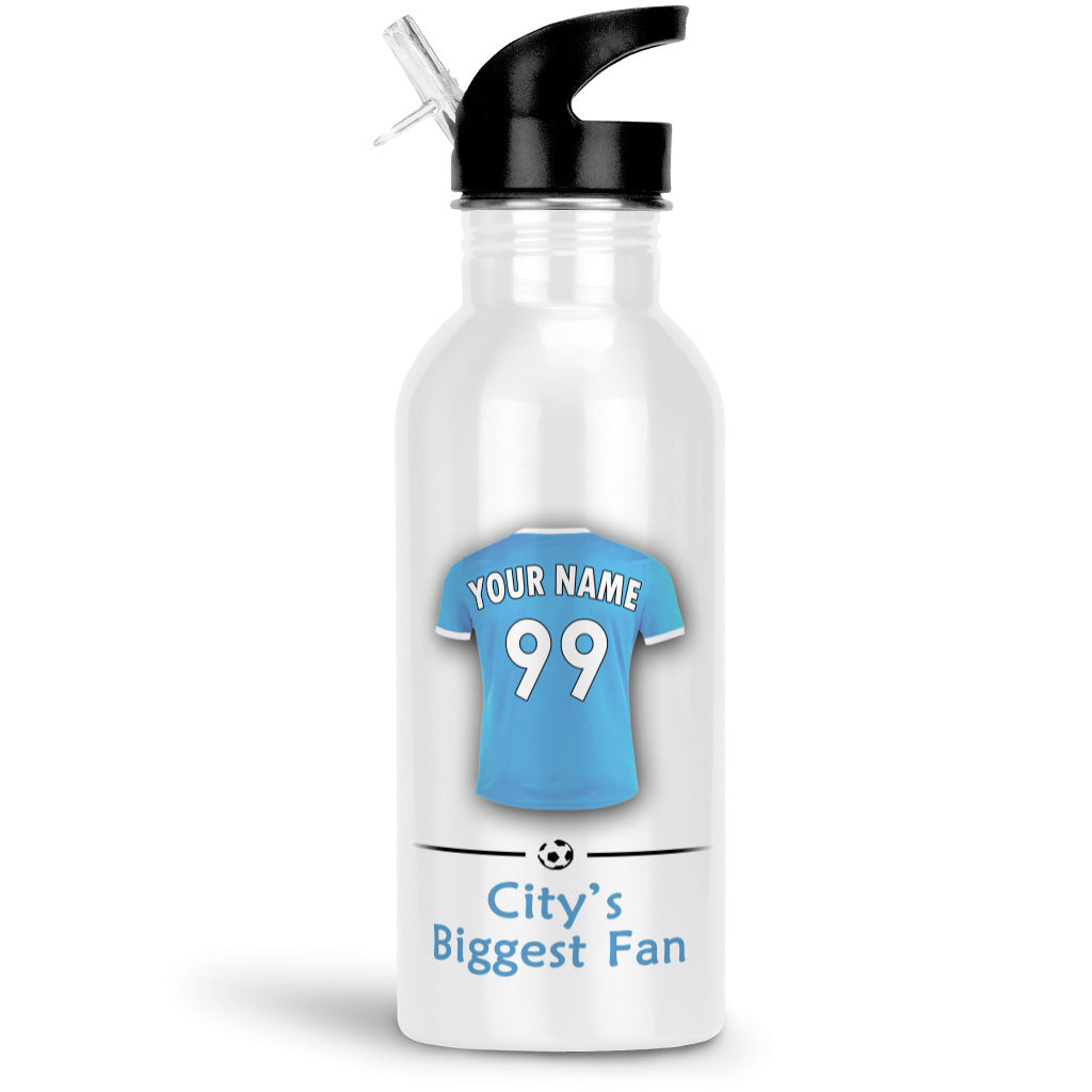Personalised Manchester City Gym Fitness Bottle 600ml With Straw