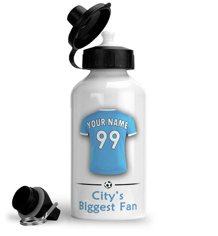 Personalised Manchester City Sports Water Bottle Aluminium With Carabiner 400ml