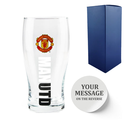 Personalised Manchester United Pint Glass. Gift Boxed