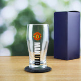 Personalised Manchester United Pint Glass. Gift Boxed