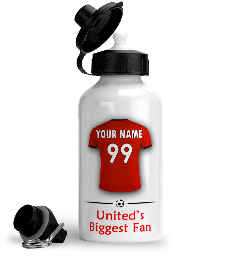 Personalised Manchester United Sports Water Bottle Aluminium With Carabiner 400ml