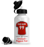 Personalised Manchester United Sports Water Bottle Aluminium With Carabiner 400ml