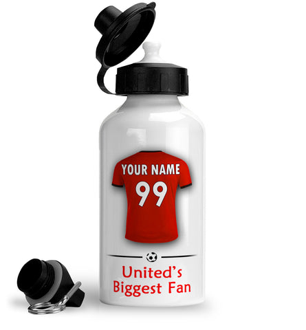 Personalised Manchester United Sports Water Bottle Aluminium With Carabiner 400ml