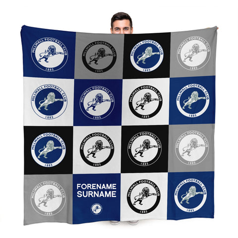 Personalised Millwall Fleece Blanket - Chequered