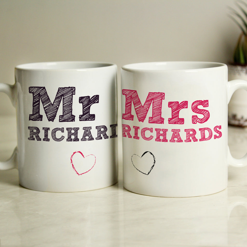 Personalised Mr & Mrs Sketch Mug Set
