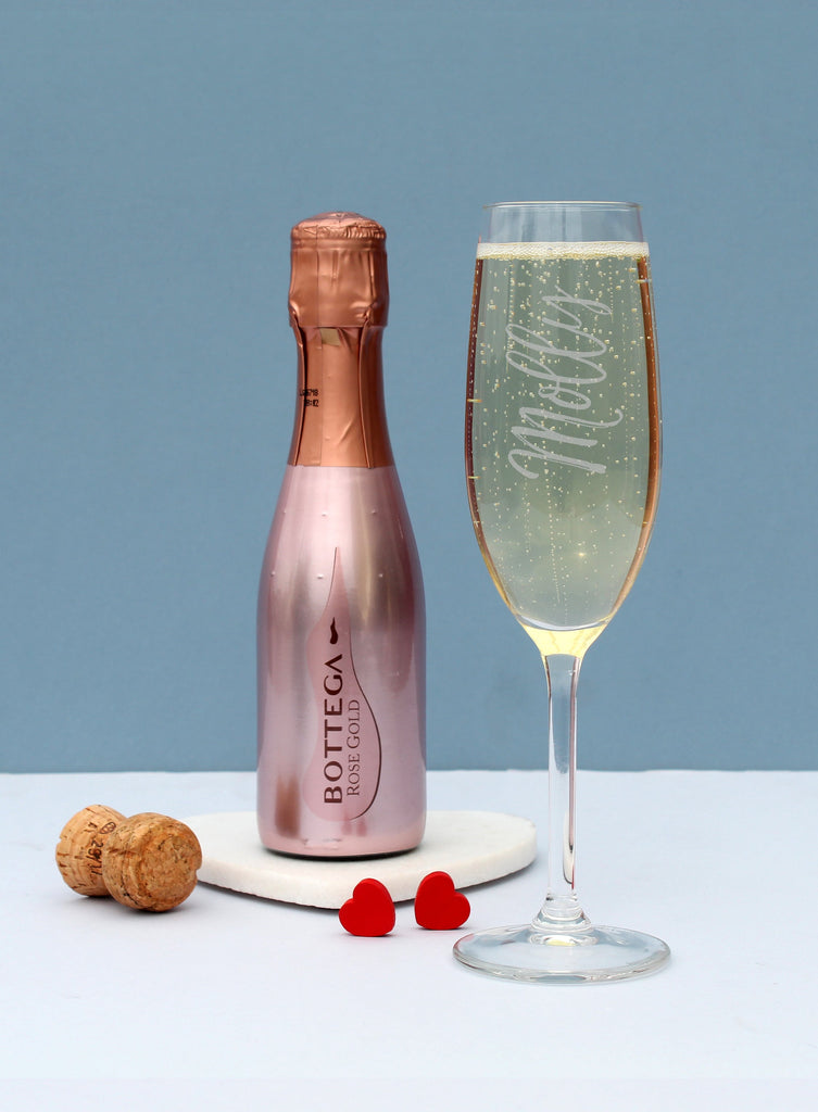 Personalised Name Only Flute & Mini Rose Bottega Prosecco Set