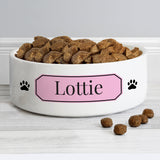 Personalised Pink Plaque 14cm Medium Pet Bowl