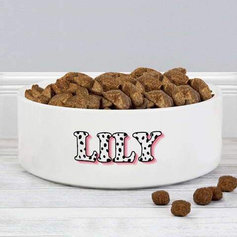 Personalised Pink Spots Name 14cm Medium Pet Bowl