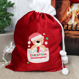 Personalised Pocket Teddy My 1st Christmas Luxury Pom Pom Red Sack