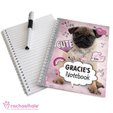 Personalised Rachael Hale Doodle Pug A5 Notebook