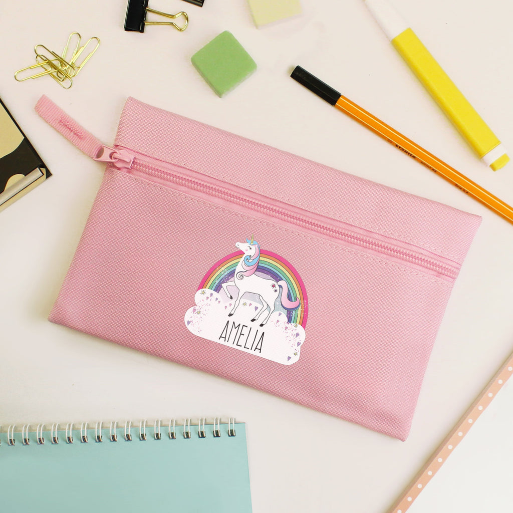 Personalised Rainbow Pink Pencil Case