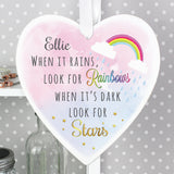 Personalised Rainbows and Stars Large Wooden Heart Decoration