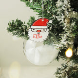 Personalised Red Santa Feather Glass Bauble