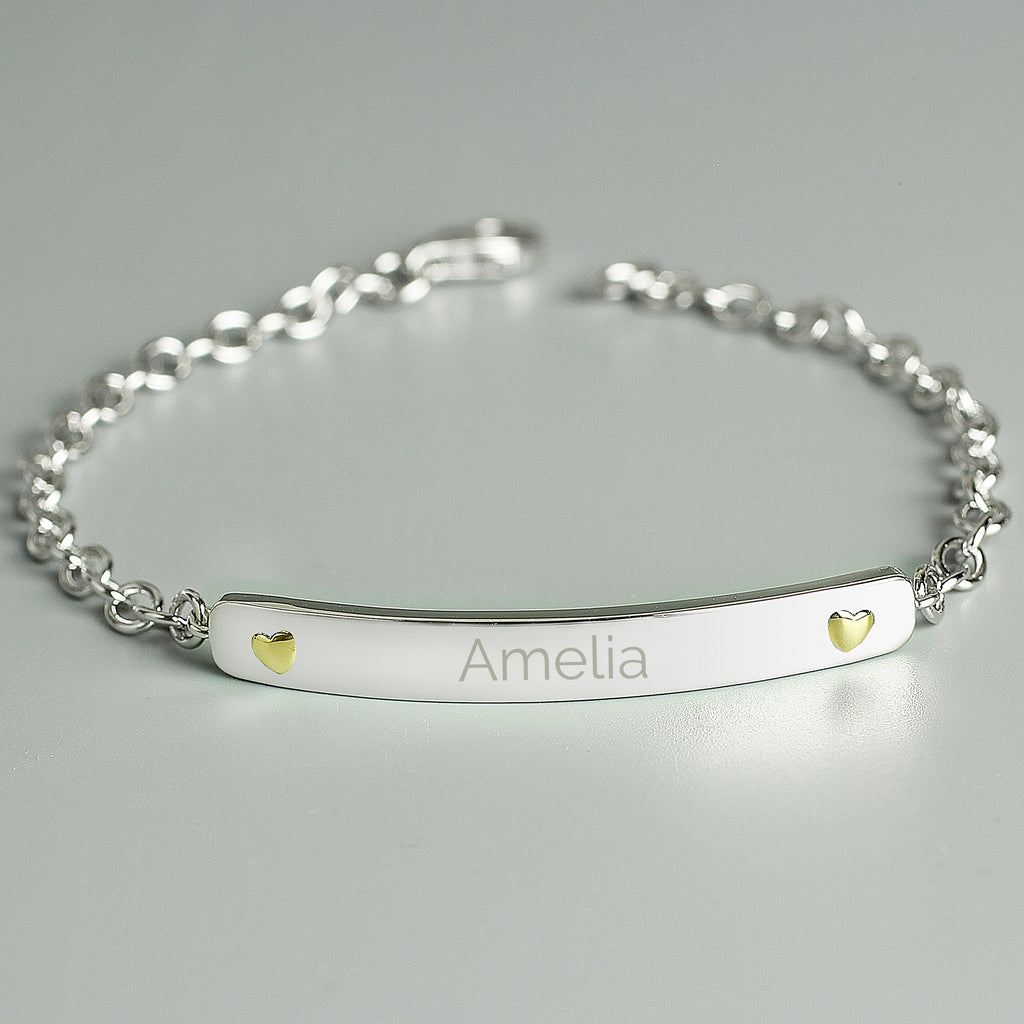 Personalised Sterling Silver and 9ct Gold Bar Bracelet