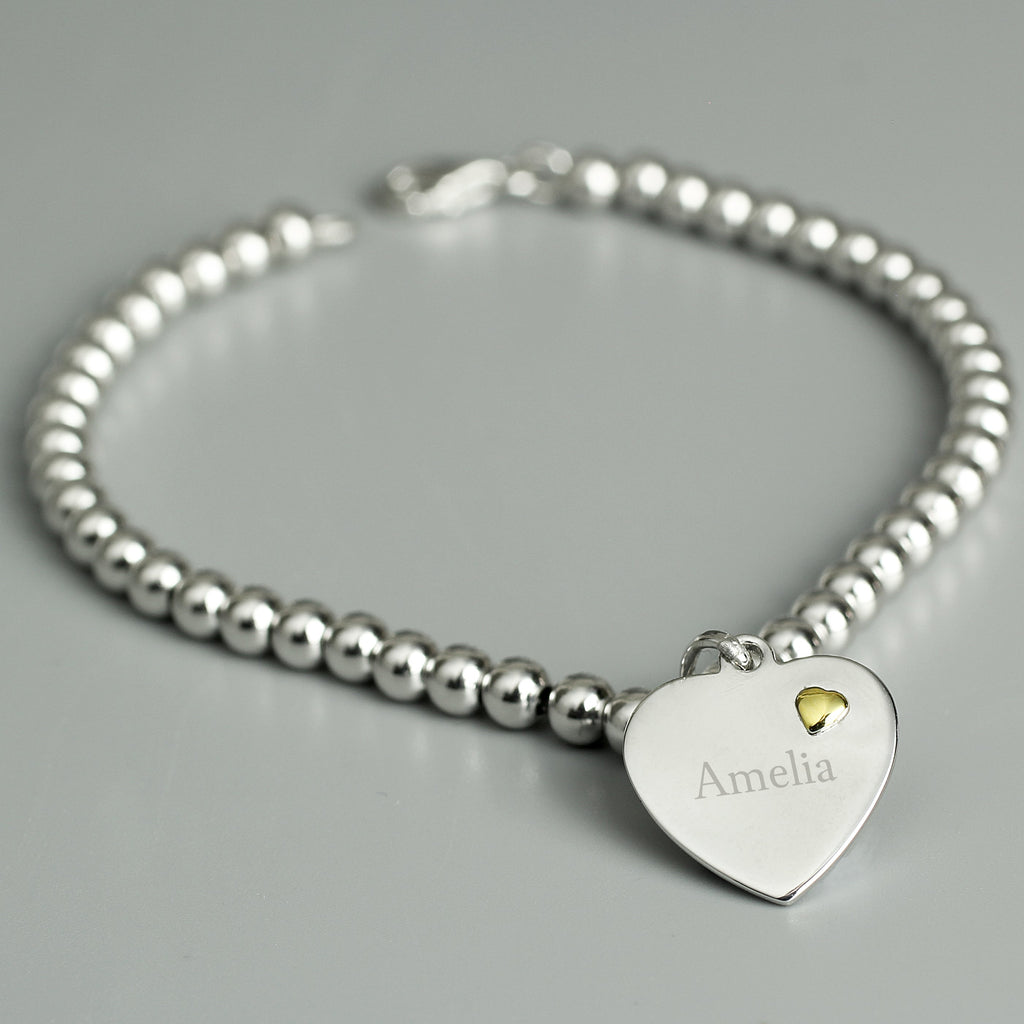 Personalised Sterling Silver and 9ct Gold Heart Bracelet