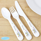 Personalised Tiny Tatty Teddy Cuddle Bug 3 Piece Plastic Cutlery Set