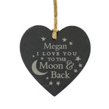 Personalised To the Moon and Back... Slate Heart Decoration