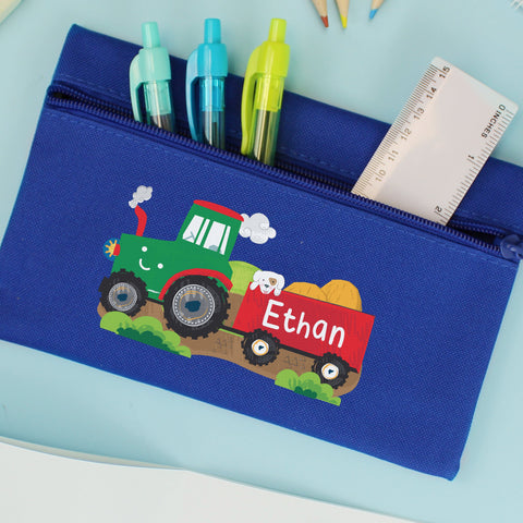 Personalised Tractor Blue Pencil Case